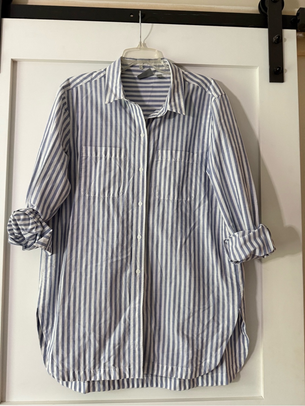 Athleta Blue and White Striped Swim Coverup Shirt
